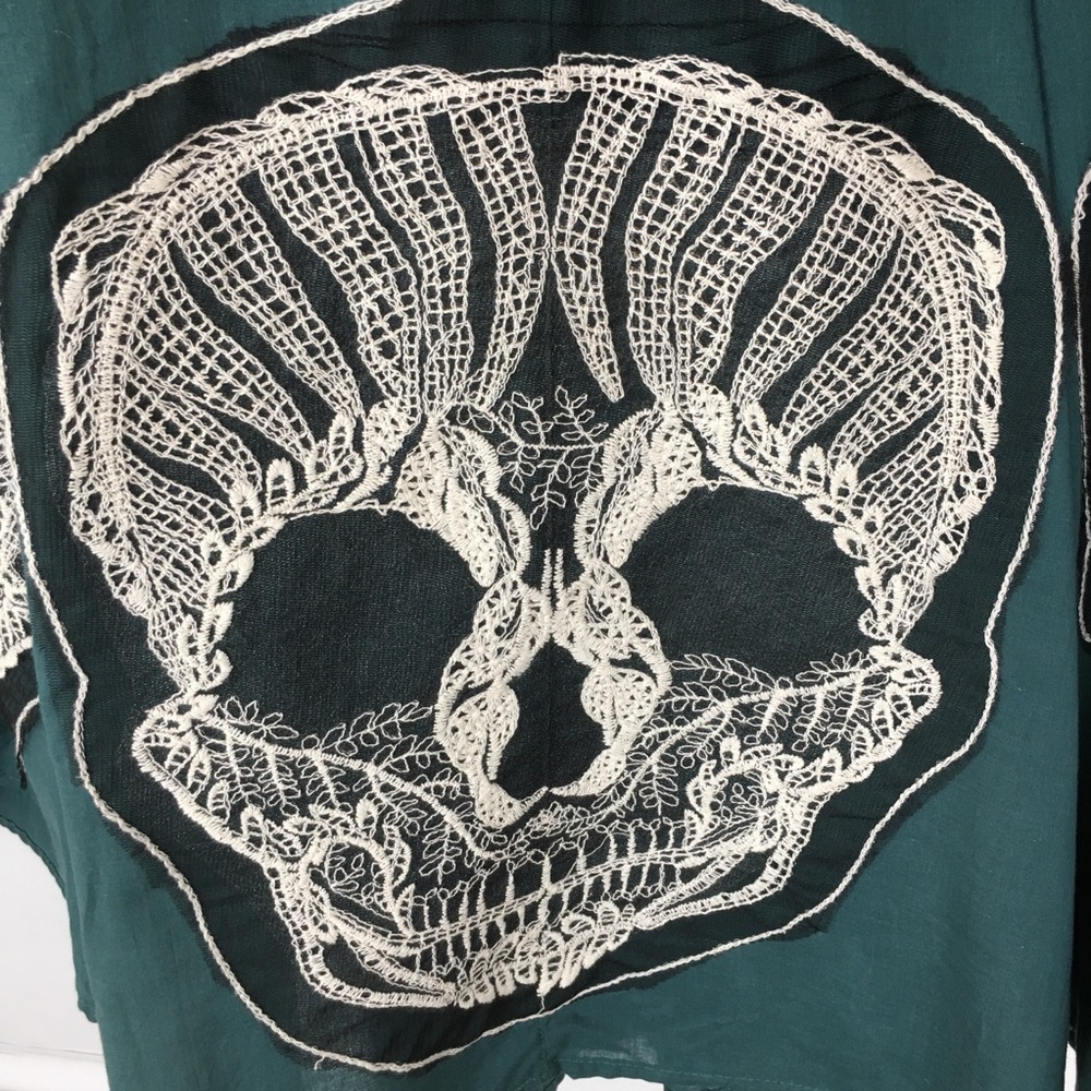 Emerald Green Maxi Skirt Skull Lace Appliqué Cream Gauze Peasant Top Rockabilly - Picture 6 of 15